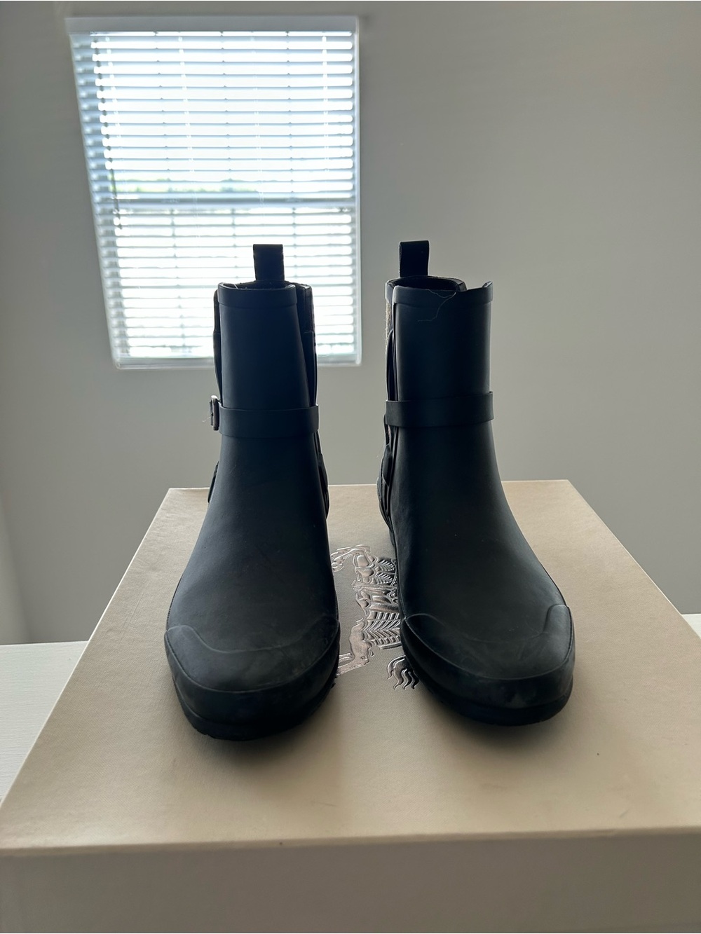 Burberry Black Women's Chelsea Rain Ankle Boots with Plaid Panel - Picture 4 of 8